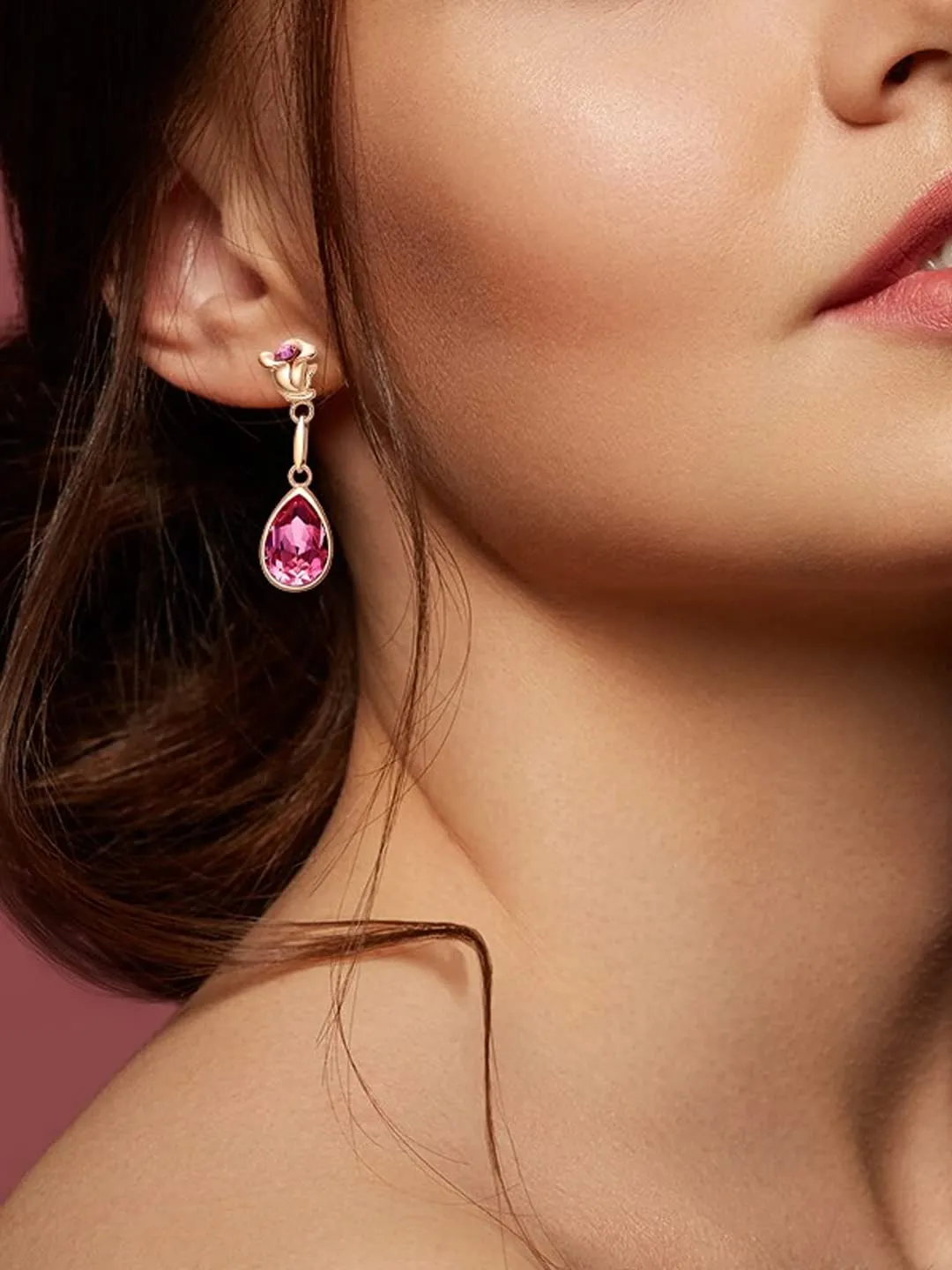 Yellow Chimes Earrings for Women and Girls Pink Crystals from Swarovski Drop Earrings | Rose Gold Plated Floral Drop Earrings for Women | Birthday Anniversary Gift for Wife Birthday Gift for Girls & Women