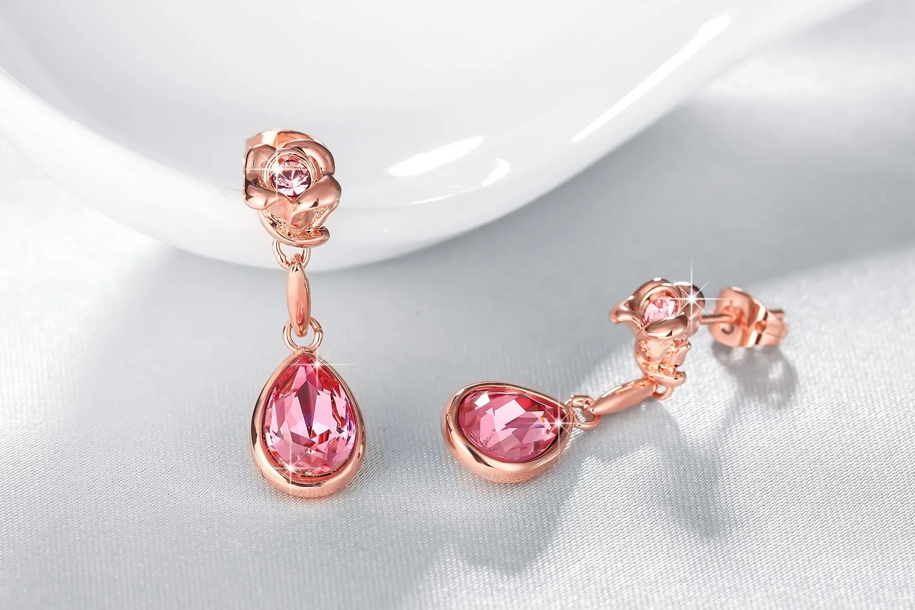 Yellow Chimes Earrings for Women and Girls Pink Crystals from Swarovski Drop Earrings | Rose Gold Plated Floral Drop Earrings for Women | Birthday Anniversary Gift for Wife Birthday Gift for Girls & Women