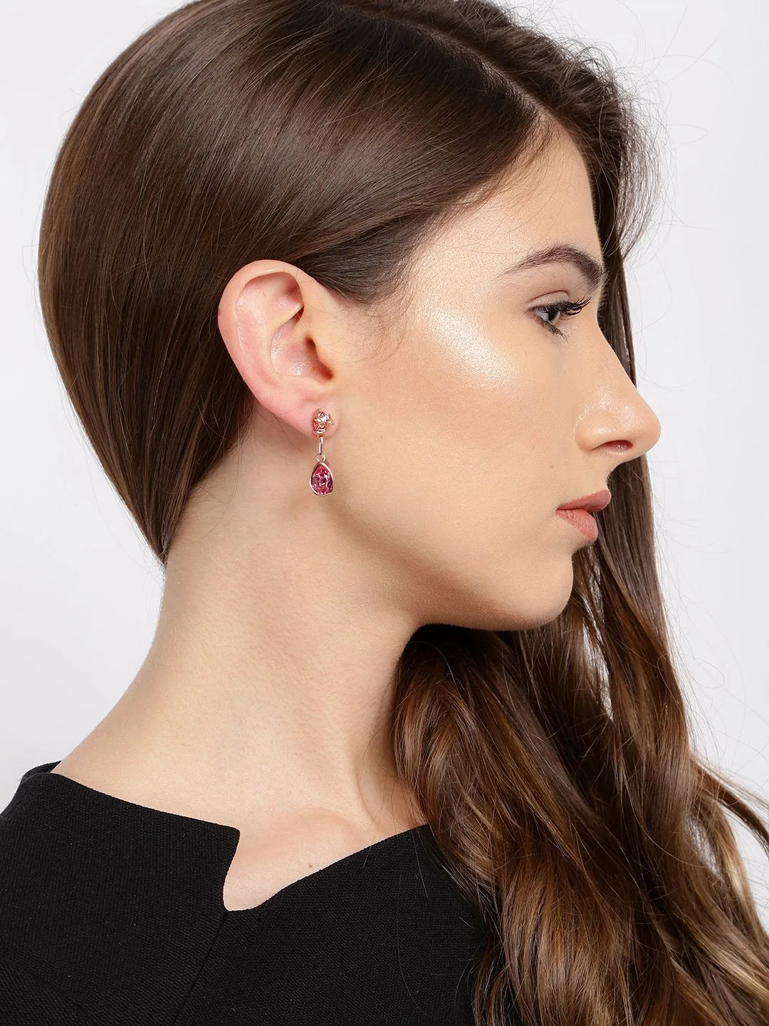 Yellow Chimes Earrings for Women and Girls Pink Crystals from Swarovski Drop Earrings | Rose Gold Plated Floral Drop Earrings for Women | Birthday Anniversary Gift for Wife Birthday Gift for Girls & Women