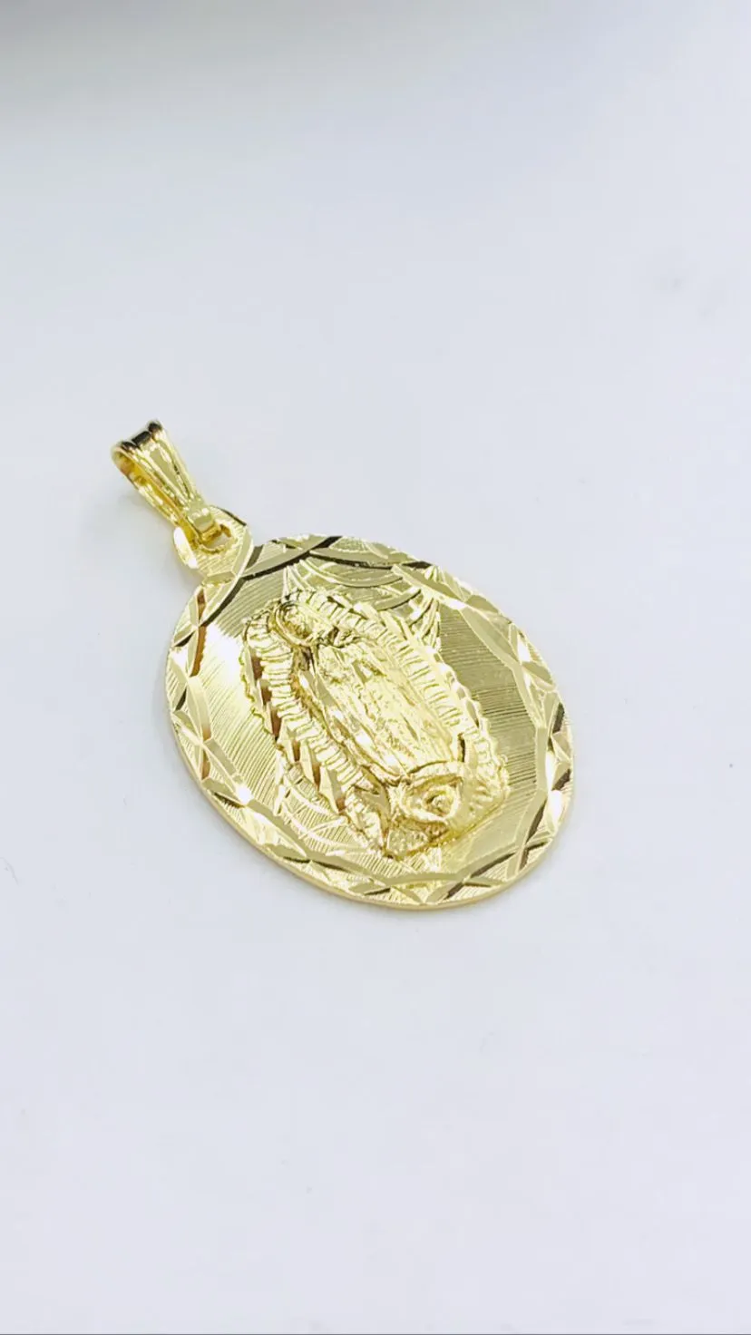 Yellow Gold Filled Virgen de Guadalupe Necklace for Womens Mens 26x18mm/ Dainty Necklace for Everyday / Cadena de la Guadalupe en Oro Unisex