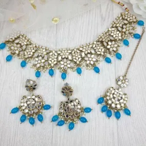 Zara Mirror Necklace Set - Sky Blue